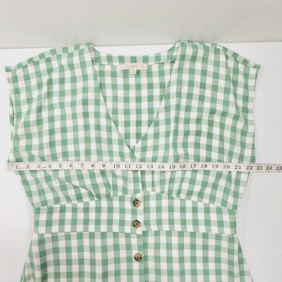 Loft Gingham Button Flare Dress Womens 16 Green White Cottage Country Western - Picture 5 of 13